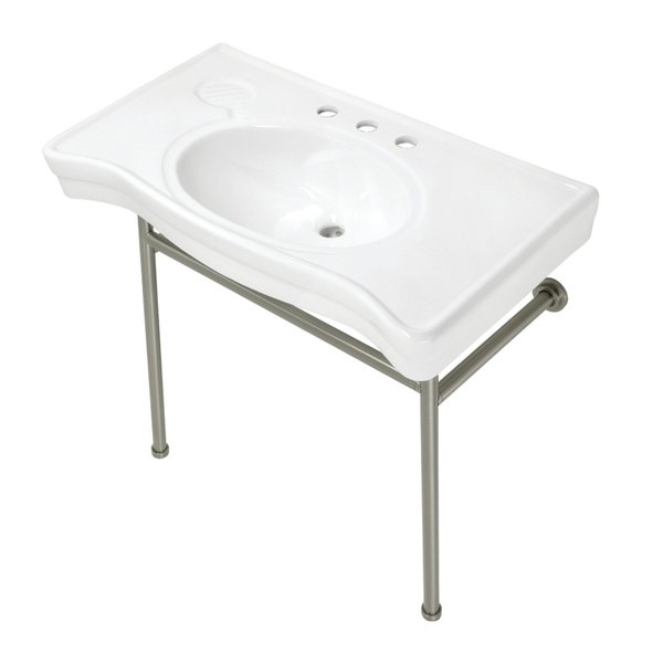 Kingston Brass 36 Ceramic Console Sink with Stainless Steel Legs, WhiteBrushed Nickel VPB28140W88